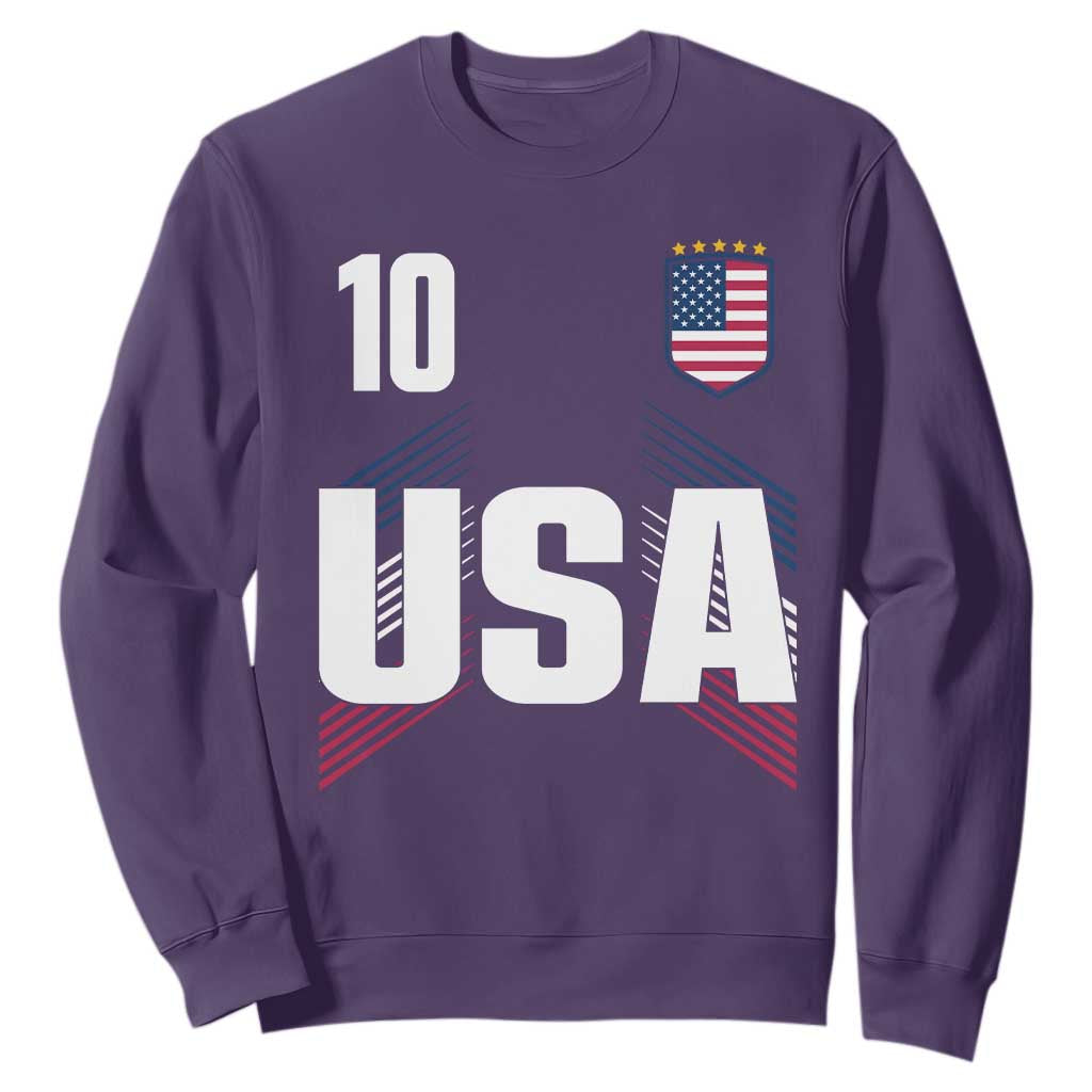 USA Soccer Sports Graphic Number 10 Jersey Style Sweatshirt Proud Fans Game Day Pride TS02 Purple Print Your Wear