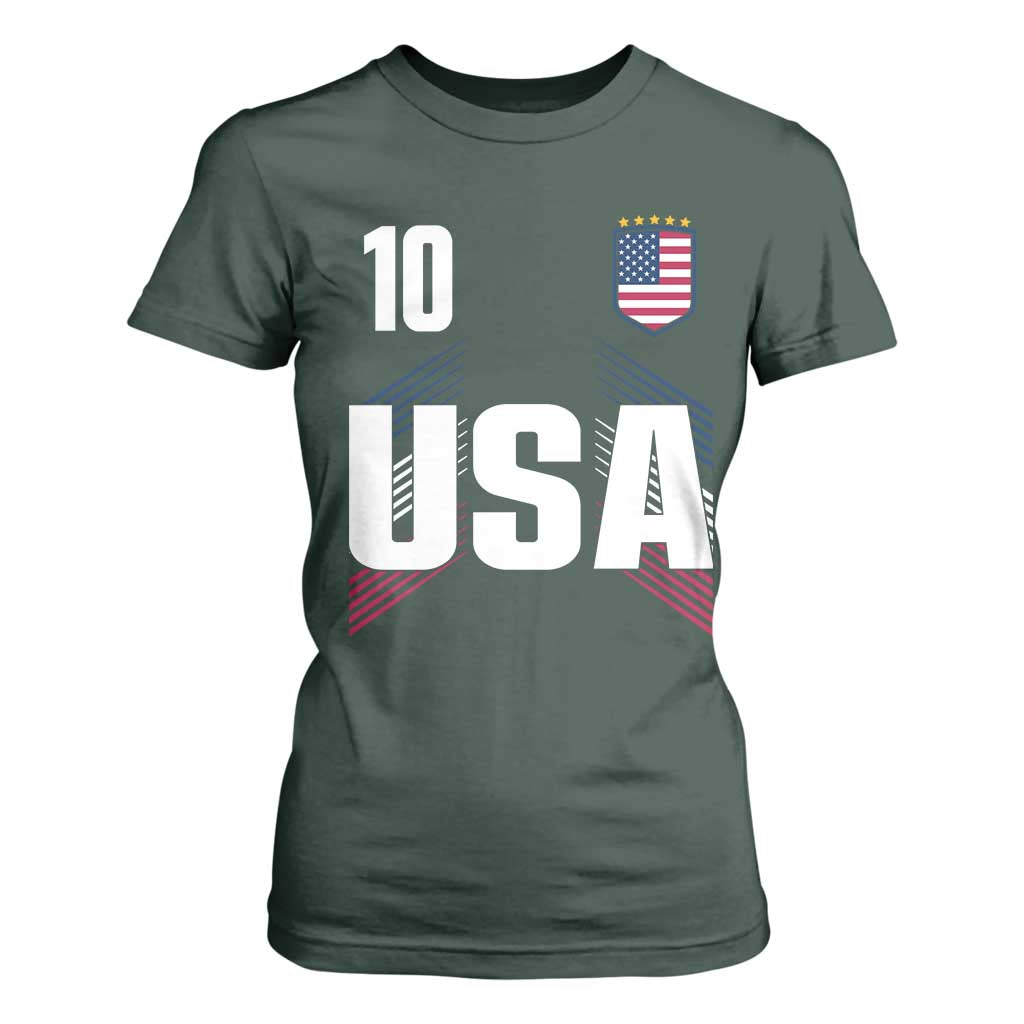 USA Soccer Sports Graphic Number 10 Jersey Style T Shirt For Women Proud Fans Game Day Pride TS02 Dark Forest Green Print Your Wear