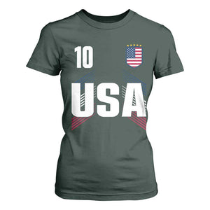 USA Soccer Sports Graphic Number 10 Jersey Style T Shirt For Women Proud Fans Game Day Pride TS02 Dark Forest Green Print Your Wear