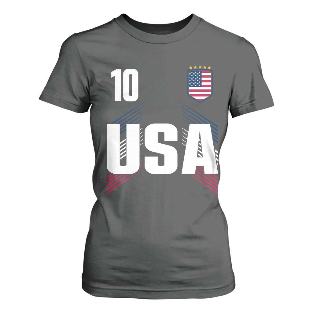 USA Soccer Sports Graphic Number 10 Jersey Style T Shirt For Women Proud Fans Game Day Pride TS02 Dark Heather Print Your Wear