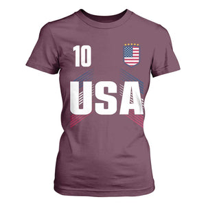 USA Soccer Sports Graphic Number 10 Jersey Style T Shirt For Women Proud Fans Game Day Pride TS02 Maroon Print Your Wear