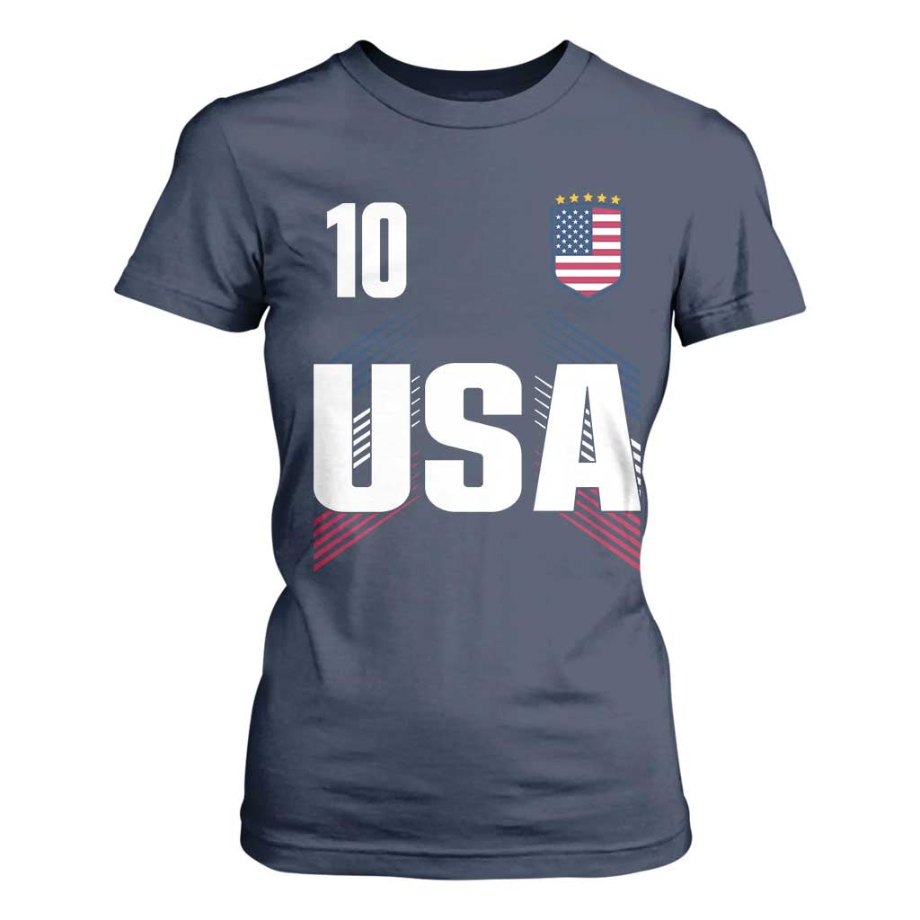 USA Soccer Sports Graphic Number 10 Jersey Style T Shirt For Women Proud Fans Game Day Pride TS02 Navy Print Your Wear