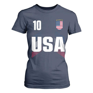 USA Soccer Sports Graphic Number 10 Jersey Style T Shirt For Women Proud Fans Game Day Pride TS02 Navy Print Your Wear