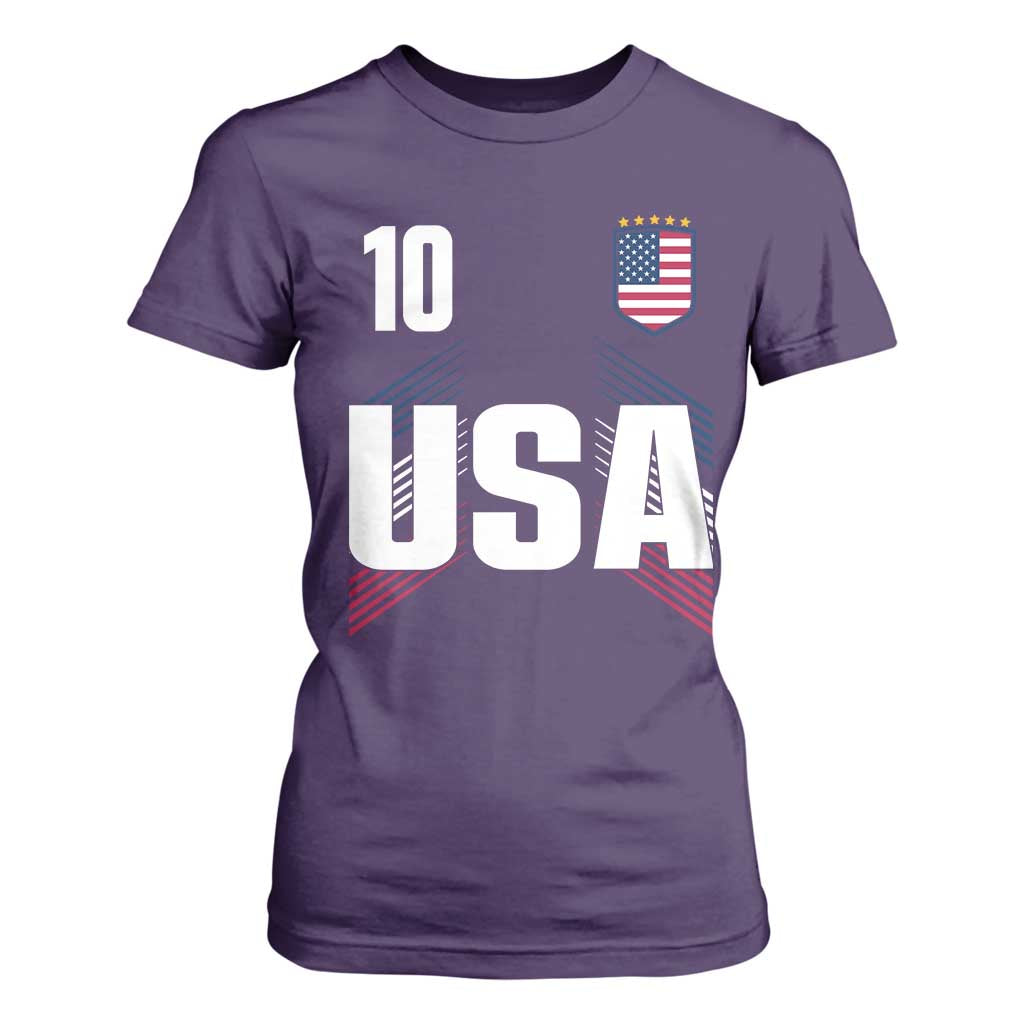 USA Soccer Sports Graphic Number 10 Jersey Style T Shirt For Women Proud Fans Game Day Pride TS02 Purple Print Your Wear