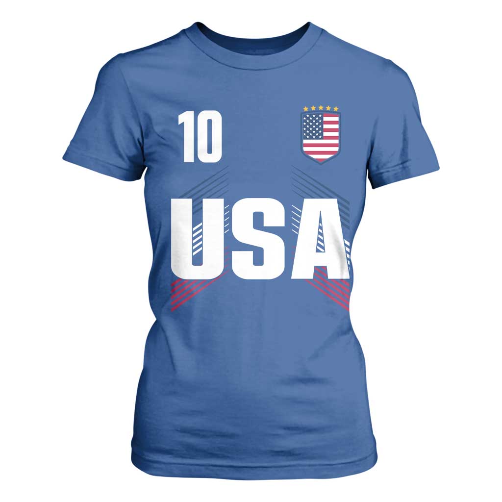 USA Soccer Sports Graphic Number 10 Jersey Style T Shirt For Women Proud Fans Game Day Pride TS02 Royal Blue Print Your Wear