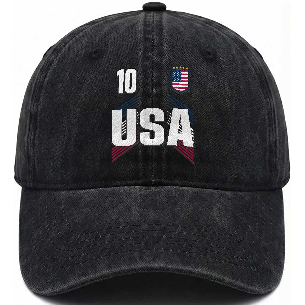USA Soccer Sports Graphic Number 10 Jersey Style Washed Cotton Baseball Cap Proud Fans Game Day Pride TS02 Print Your Wear
