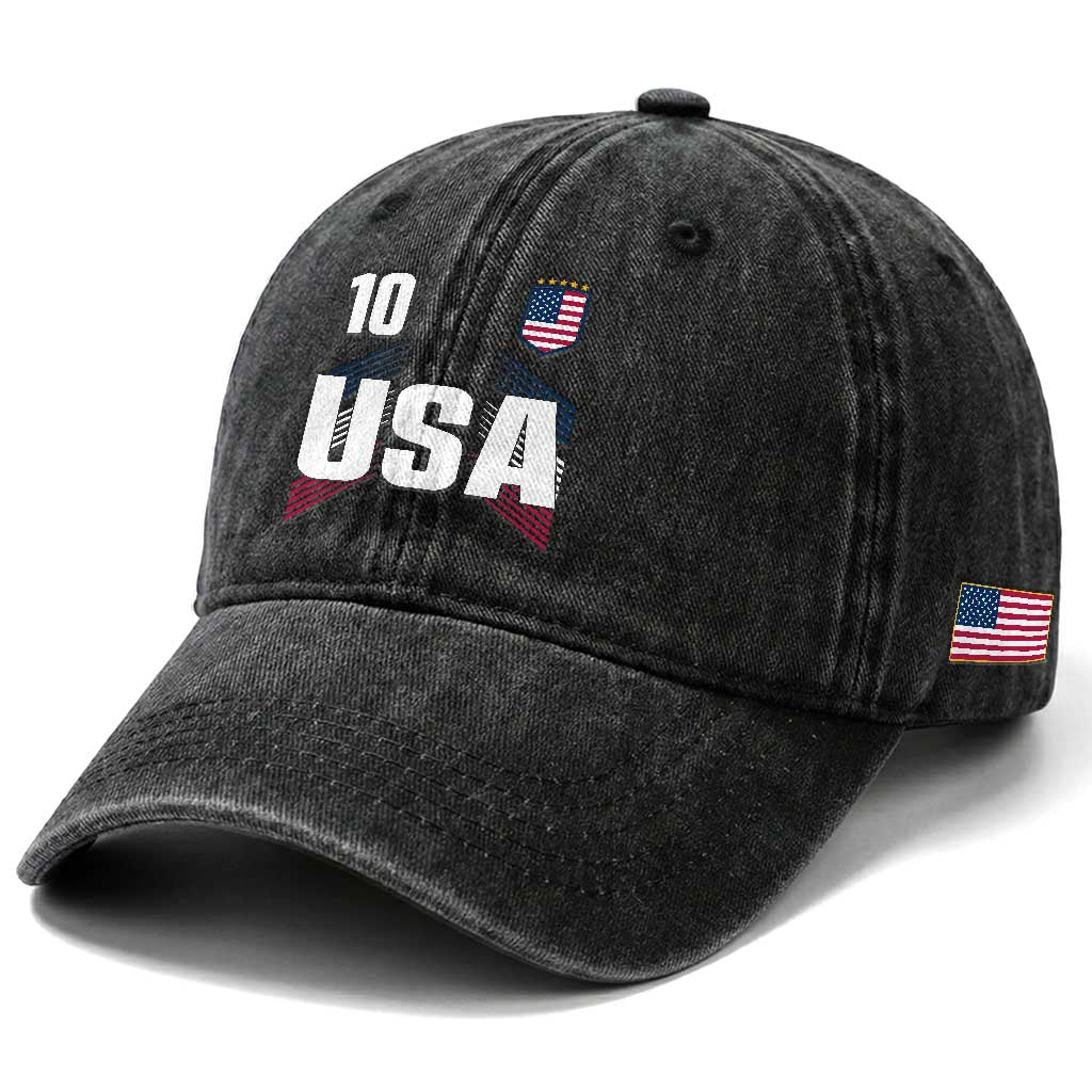 USA Soccer Sports Graphic Number 10 Jersey Style Washed Cotton Baseball Cap Proud Fans Game Day Pride TS02 Print Your Wear