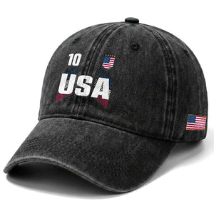 USA Soccer Sports Graphic Number 10 Jersey Style Washed Cotton Baseball Cap Proud Fans Game Day Pride TS02 Print Your Wear