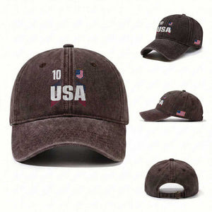 USA Soccer Sports Graphic Number 10 Jersey Style Washed Cotton Baseball Cap Proud Fans Game Day Pride TS02 Washed Cap Universal Fit Dark Brown Print Your Wear