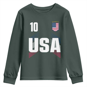 USA Soccer Sports Graphic Number 10 Jersey Style Youth Sweatshirt Proud Fans Game Day Pride TS02 Dark Forest Green Print Your Wear