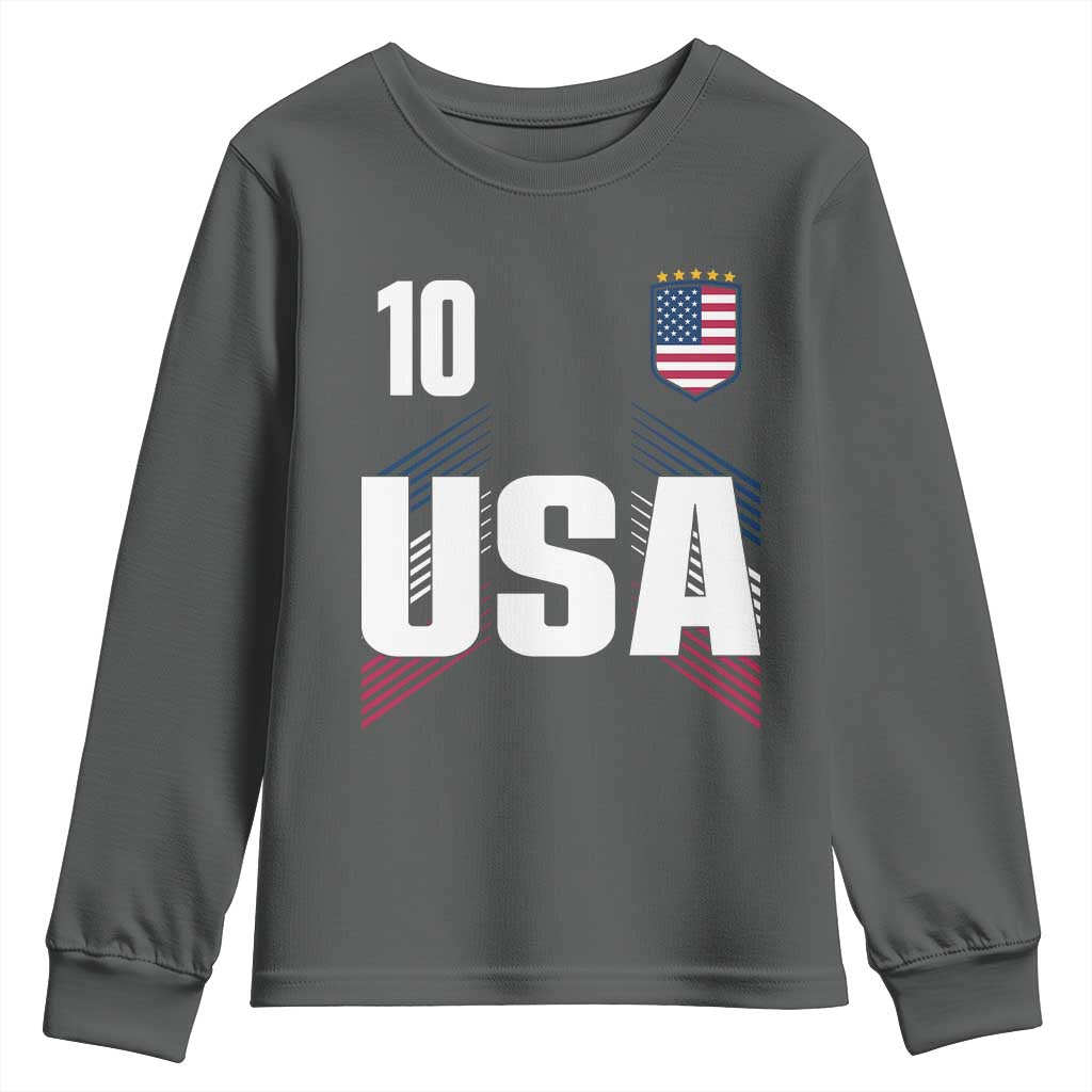 USA Soccer Sports Graphic Number 10 Jersey Style Youth Sweatshirt Proud Fans Game Day Pride TS02 Dark Heather Print Your Wear