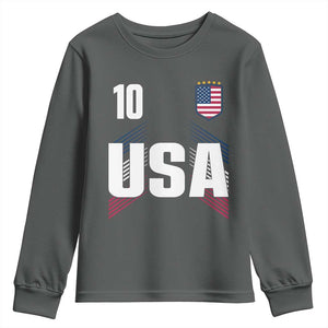 USA Soccer Sports Graphic Number 10 Jersey Style Youth Sweatshirt Proud Fans Game Day Pride TS02 Dark Heather Print Your Wear