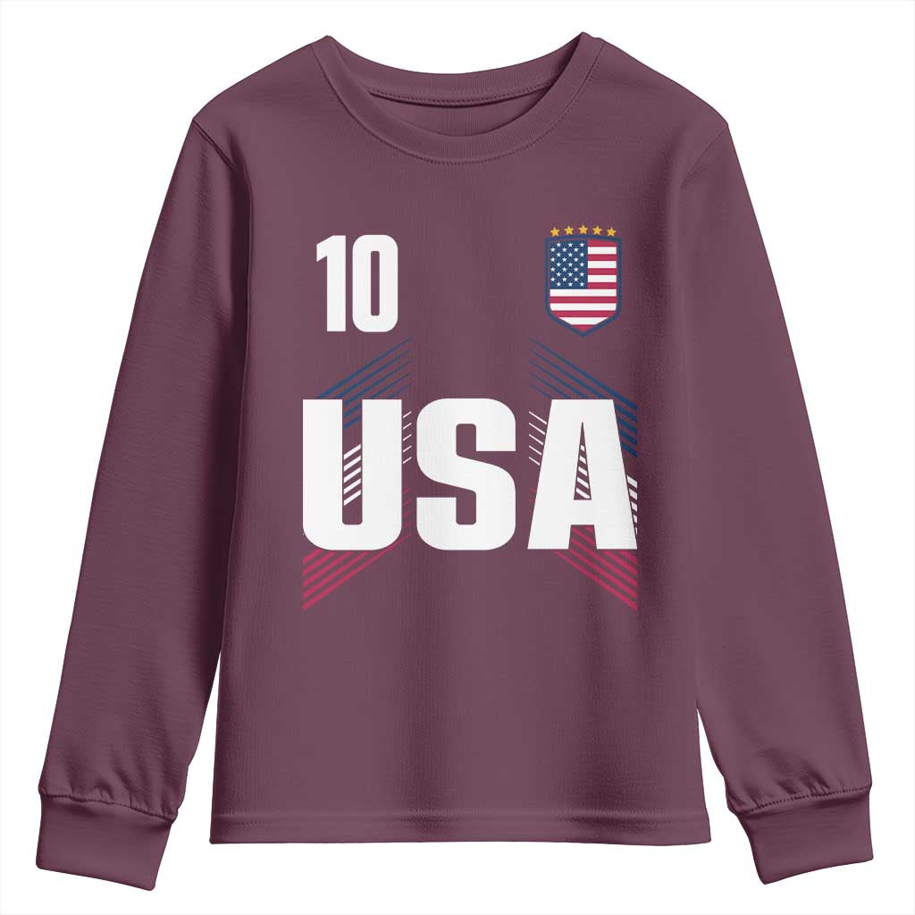 USA Soccer Sports Graphic Number 10 Jersey Style Youth Sweatshirt Proud Fans Game Day Pride TS02 Maroon Print Your Wear