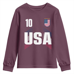 USA Soccer Sports Graphic Number 10 Jersey Style Youth Sweatshirt Proud Fans Game Day Pride TS02 Maroon Print Your Wear
