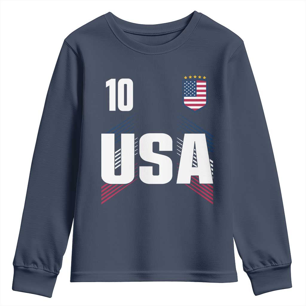 USA Soccer Sports Graphic Number 10 Jersey Style Youth Sweatshirt Proud Fans Game Day Pride TS02 Navy Print Your Wear