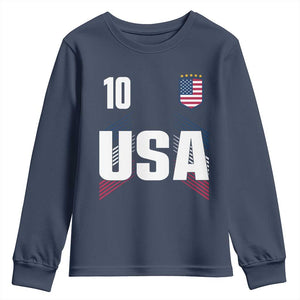 USA Soccer Sports Graphic Number 10 Jersey Style Youth Sweatshirt Proud Fans Game Day Pride TS02 Navy Print Your Wear