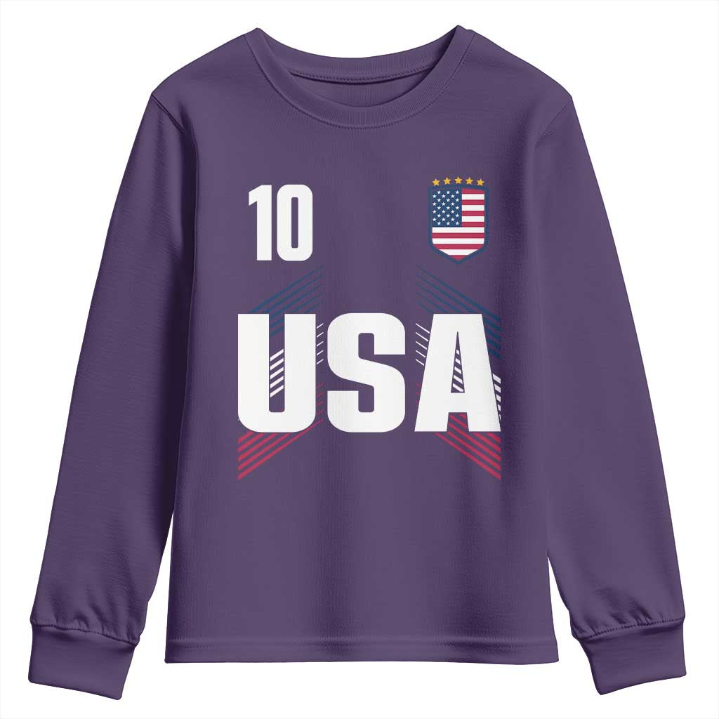 USA Soccer Sports Graphic Number 10 Jersey Style Youth Sweatshirt Proud Fans Game Day Pride TS02 Purple Print Your Wear