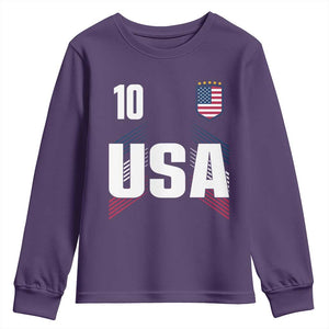 USA Soccer Sports Graphic Number 10 Jersey Style Youth Sweatshirt Proud Fans Game Day Pride TS02 Purple Print Your Wear