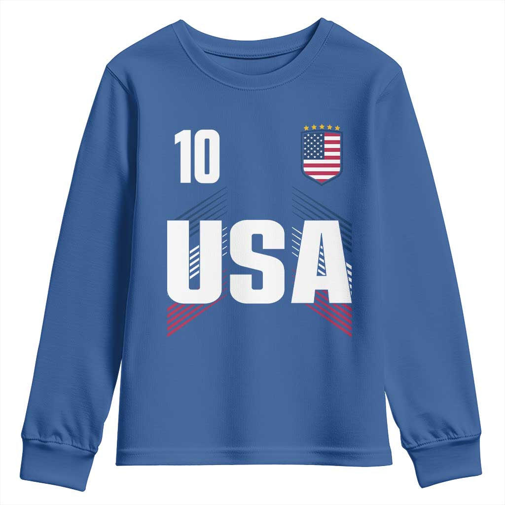 USA Soccer Sports Graphic Number 10 Jersey Style Youth Sweatshirt Proud Fans Game Day Pride TS02 Royal Blue Print Your Wear