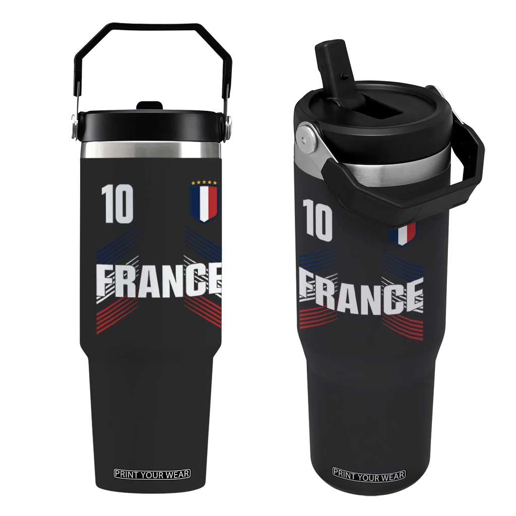 France Soccer Sports Graphic Number 10 Jersey Style Flip Straw Tumbler Proud French Football Fans Game Day Pride TS02 One Size: 30 oz Black Print Your Wear