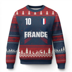 France Soccer Sports Graphic Number 10 Jersey Style Ugly Christmas Sweater Proud French Football Fans Game Day Pride TS02 Navy Red Print Your Wear