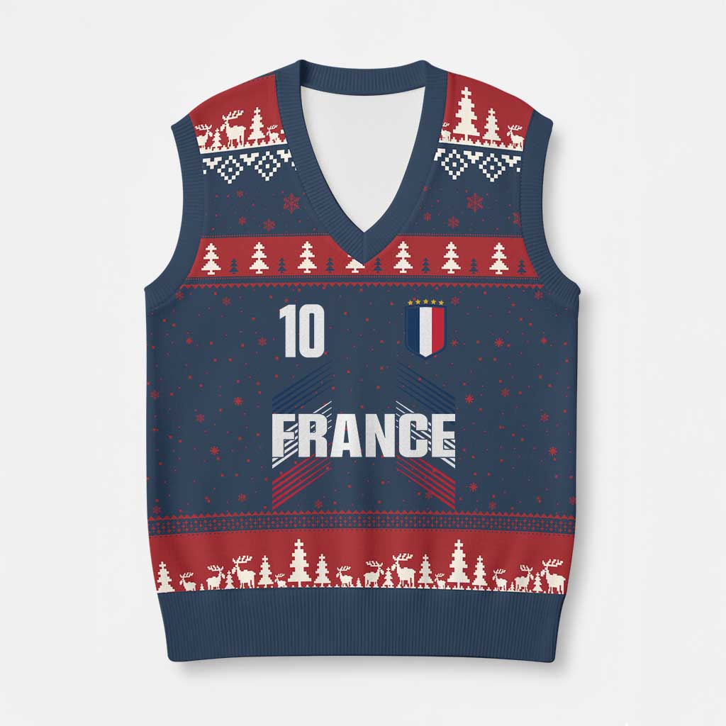 France Soccer Sports Graphic Number 10 Jersey Style V-Neck Knit Sweater Vest Proud French Football Fans Game Day Pride TS02 Navy Red Print Your Wear