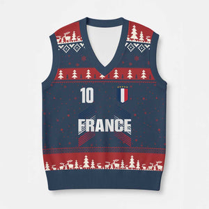 France Soccer Sports Graphic Number 10 Jersey Style V-Neck Knit Sweater Vest Proud French Football Fans Game Day Pride TS02 Navy Red Print Your Wear