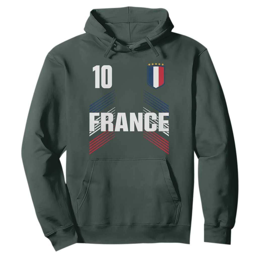 France Soccer Sports Graphic Number 10 Jersey Style Hoodie Proud French Football Fans Game Day Pride TS02 Dark Forest Green Print Your Wear