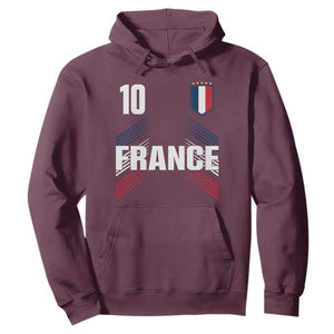 France Soccer Sports Graphic Number 10 Jersey Style Hoodie Proud French Football Fans Game Day Pride TS02 Maroon Print Your Wear
