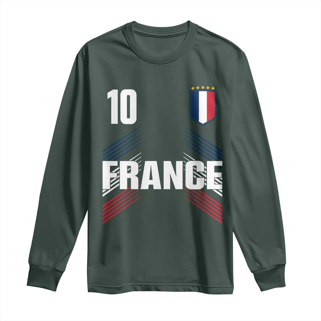 France Soccer Sports Graphic Number 10 Jersey Style Long Sleeve Shirt Proud French Football Fans Game Day Pride TS02 Dark Forest Green Print Your Wear