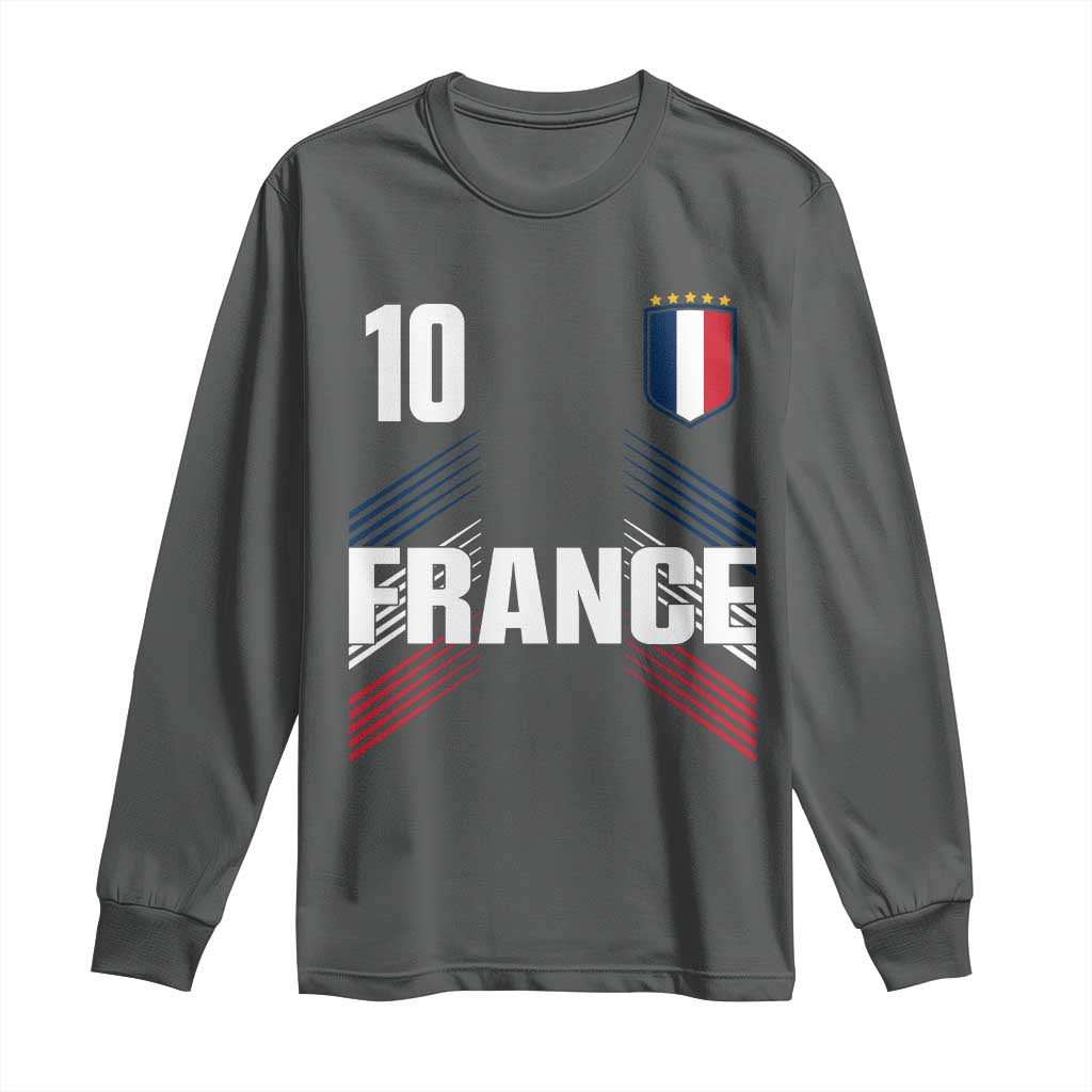 France Soccer Sports Graphic Number 10 Jersey Style Long Sleeve Shirt Proud French Football Fans Game Day Pride TS02 Dark Heather Print Your Wear
