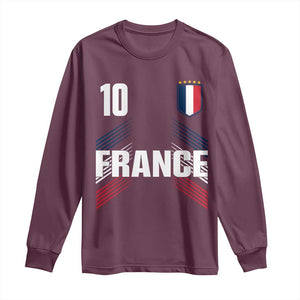 France Soccer Sports Graphic Number 10 Jersey Style Long Sleeve Shirt Proud French Football Fans Game Day Pride TS02 Maroon Print Your Wear