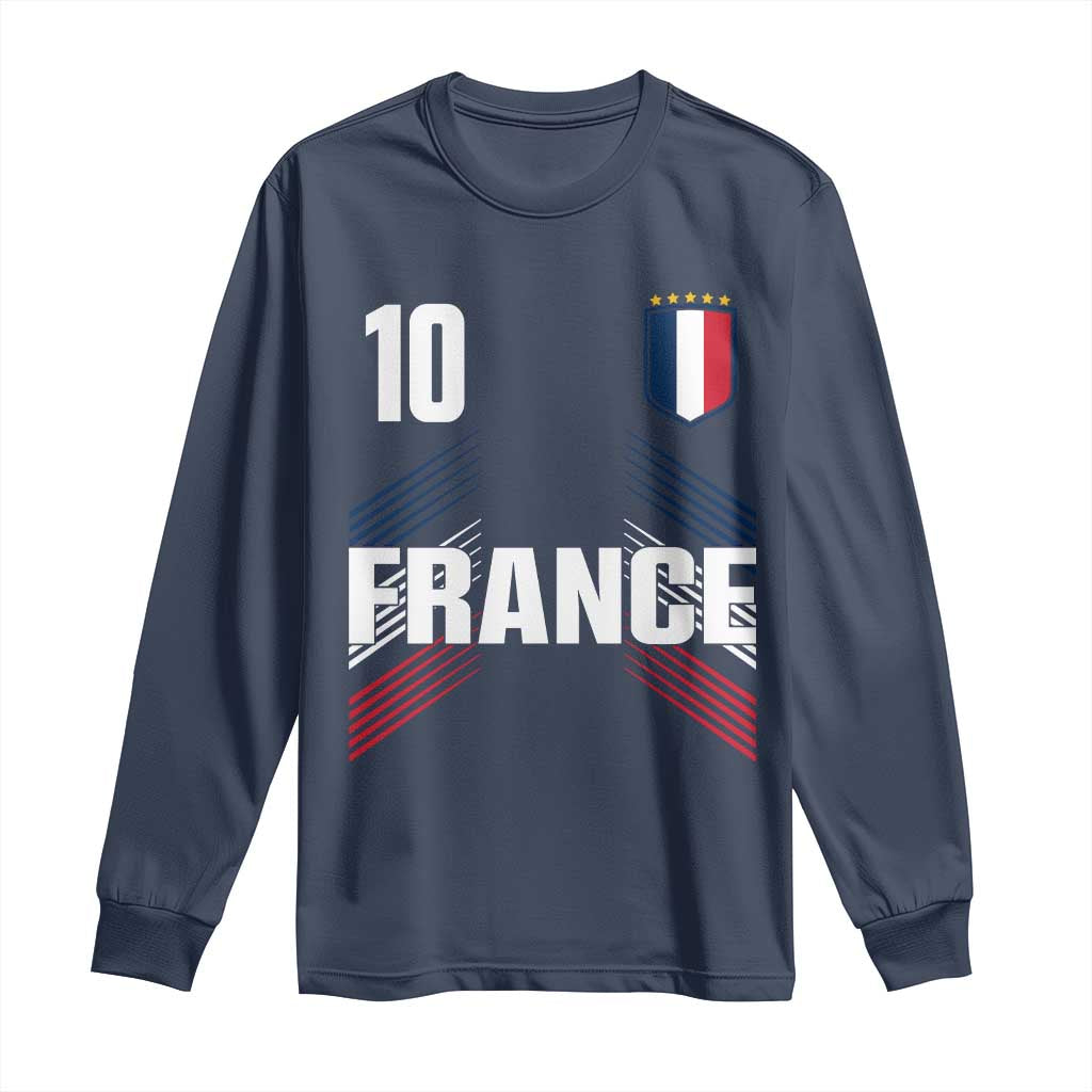 France Soccer Sports Graphic Number 10 Jersey Style Long Sleeve Shirt Proud French Football Fans Game Day Pride TS02 Navy Print Your Wear
