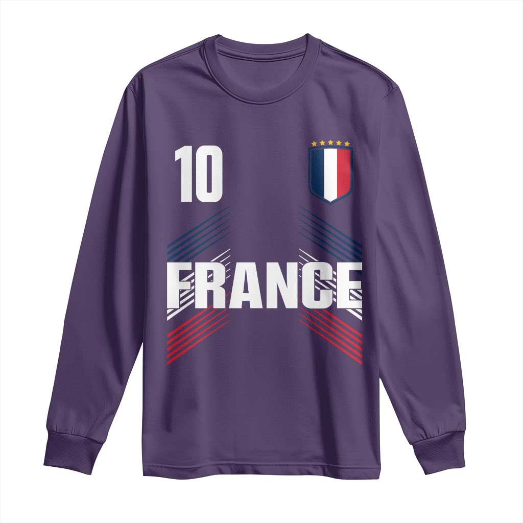 France Soccer Sports Graphic Number 10 Jersey Style Long Sleeve Shirt Proud French Football Fans Game Day Pride TS02 Purple Print Your Wear