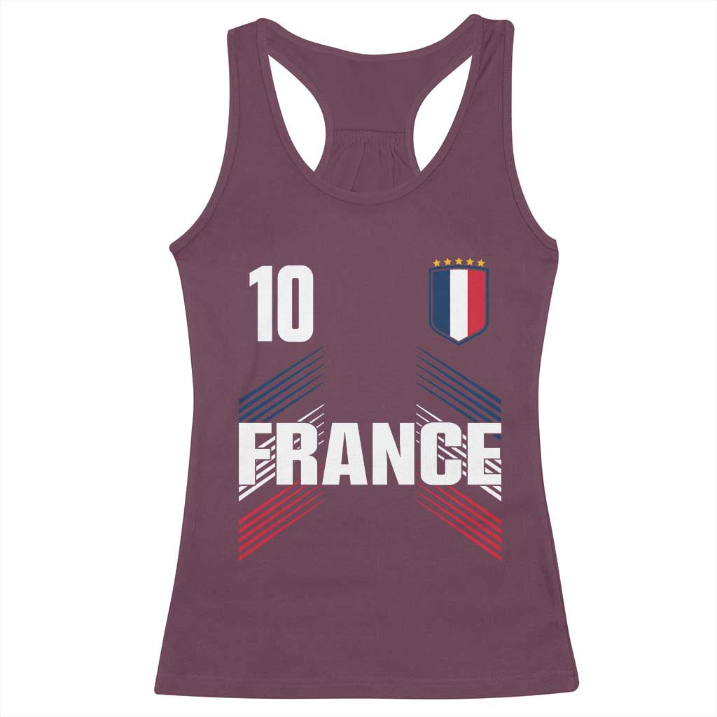 France Soccer Sports Graphic Number 10 Jersey Style Racerback Tank Top Proud French Football Fans Game Day Pride TS02 Maroon Print Your Wear