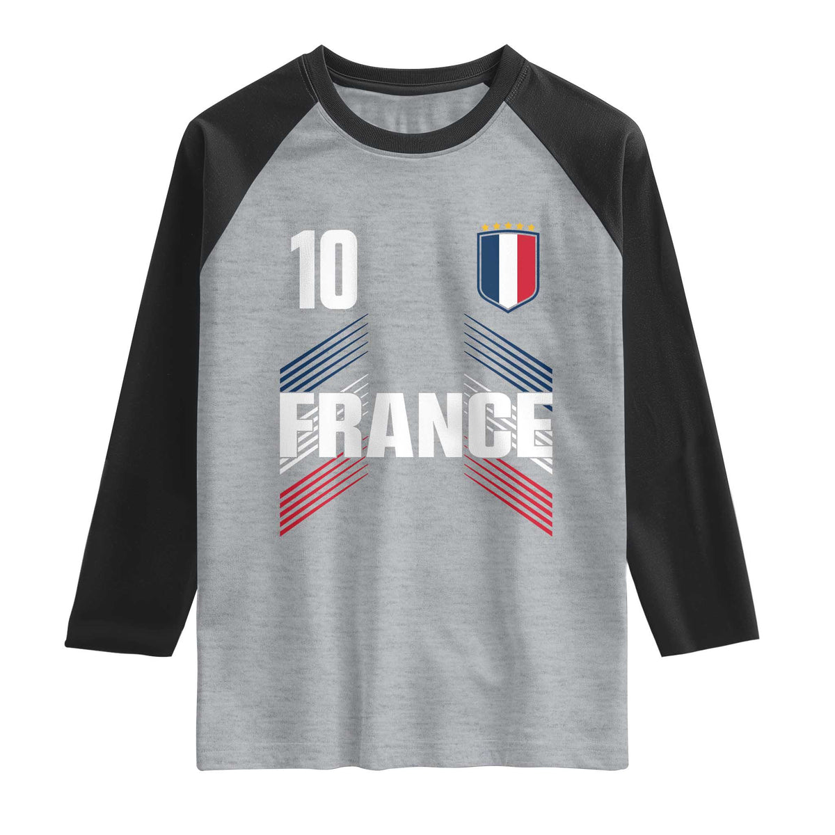 France Soccer Sports Graphic Number 10 Jersey Style Raglan Shirt Proud French Football Fans Game Day Pride TS02 Heather Gray Black Print Your Wear