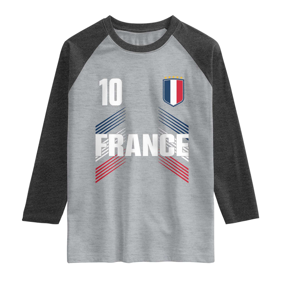 France Soccer Sports Graphic Number 10 Jersey Style Raglan Shirt Proud French Football Fans Game Day Pride TS02 Heather Gray Heather Charcoal Print Your Wear