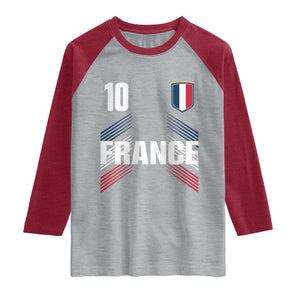France Soccer Sports Graphic Number 10 Jersey Style Raglan Shirt Proud French Football Fans Game Day Pride TS02 Heather Gray Heather Red Print Your Wear