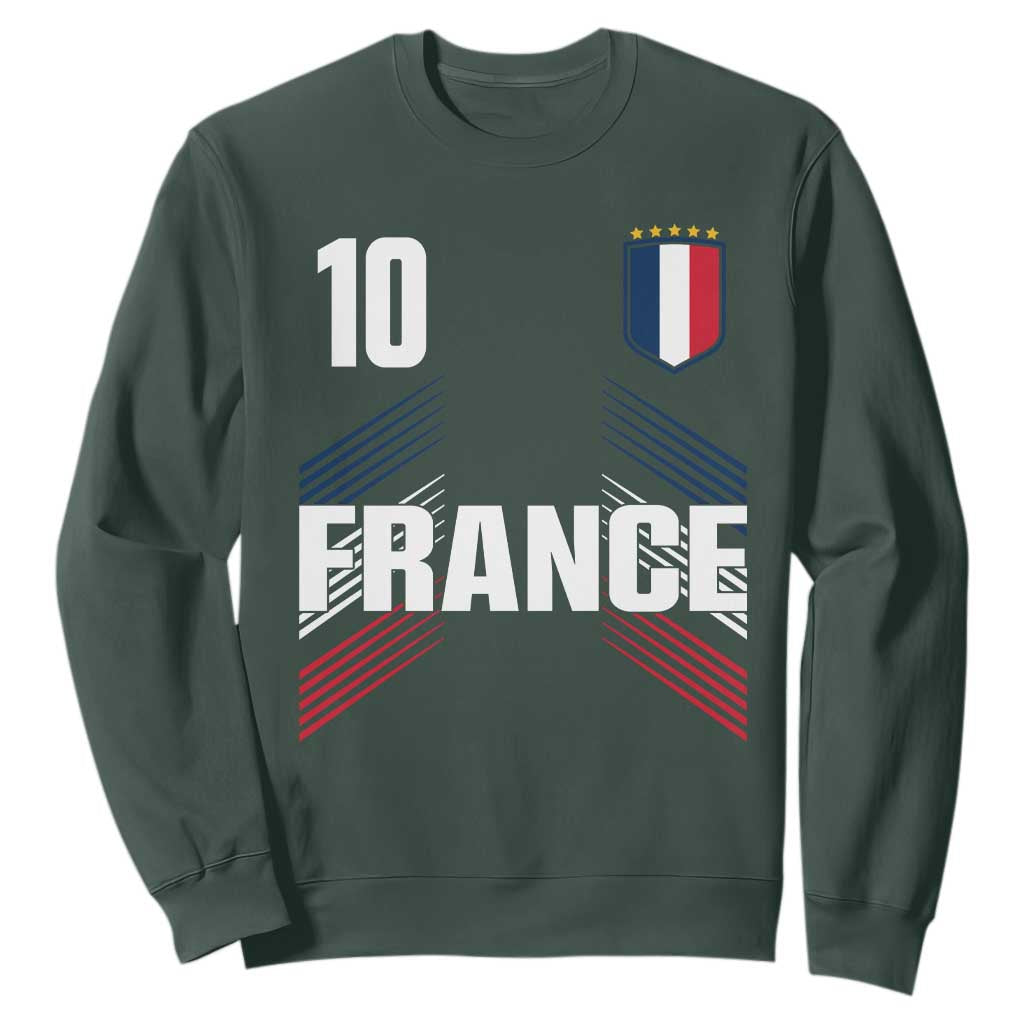 France Soccer Sports Graphic Number 10 Jersey Style Sweatshirt Proud French Football Fans Game Day Pride TS02 Dark Forest Green Print Your Wear