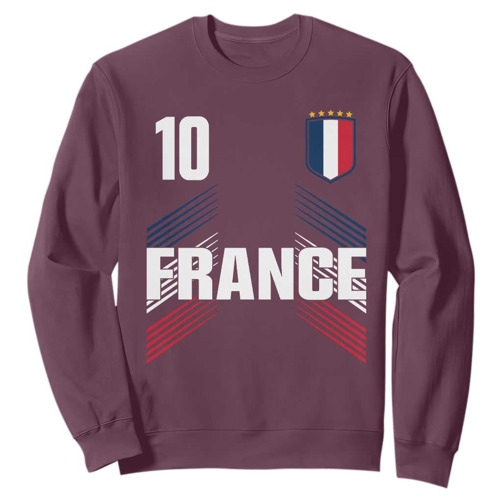 France Soccer Sports Graphic Number 10 Jersey Style Sweatshirt Proud French Football Fans Game Day Pride TS02 Maroon Print Your Wear