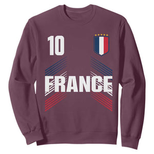 France Soccer Sports Graphic Number 10 Jersey Style Sweatshirt Proud French Football Fans Game Day Pride TS02 Maroon Print Your Wear