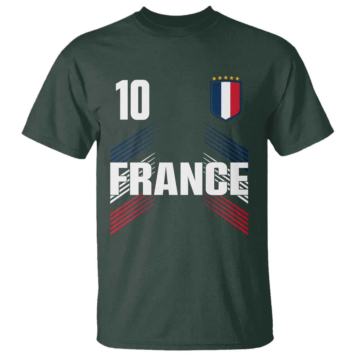 France Soccer Sports Graphic Number 10 Jersey Style T Shirt Proud French Football Fans Game Day Pride TS02 Dark Forest Green Print Your Wear