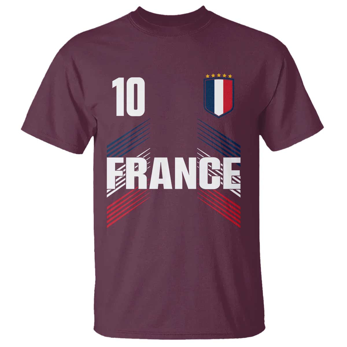 France Soccer Sports Graphic Number 10 Jersey Style T Shirt Proud French Football Fans Game Day Pride TS02 Maroon Print Your Wear