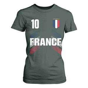 France Soccer Sports Graphic Number 10 Jersey Style T Shirt For Women Proud French Football Fans Game Day Pride TS02 Dark Forest Green Print Your Wear