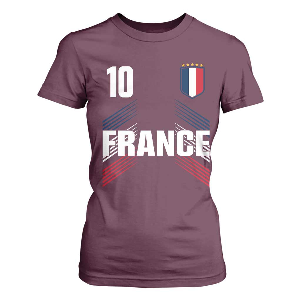 France Soccer Sports Graphic Number 10 Jersey Style T Shirt For Women Proud French Football Fans Game Day Pride TS02 Maroon Print Your Wear