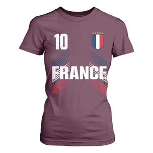 France Soccer Sports Graphic Number 10 Jersey Style T Shirt For Women Proud French Football Fans Game Day Pride TS02 Maroon Print Your Wear