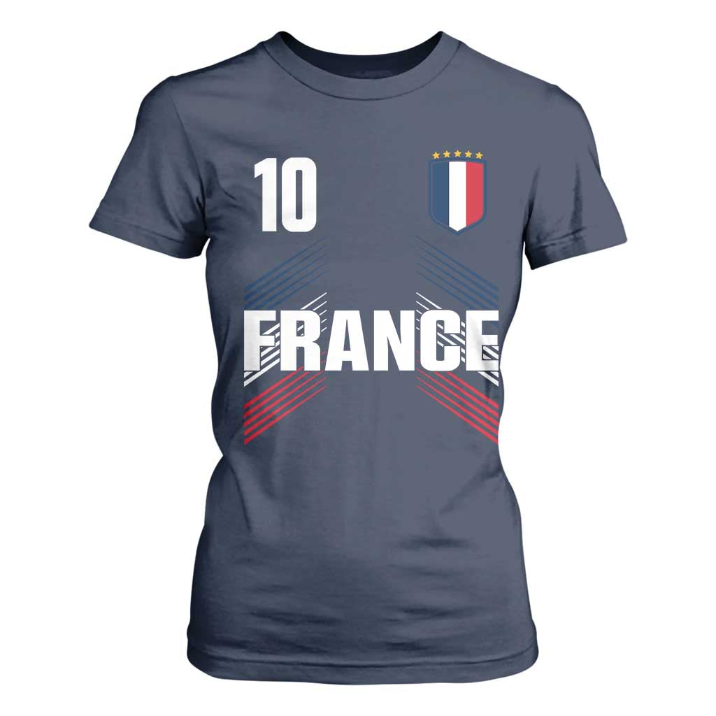 France Soccer Sports Graphic Number 10 Jersey Style T Shirt For Women Proud French Football Fans Game Day Pride TS02 Navy Print Your Wear