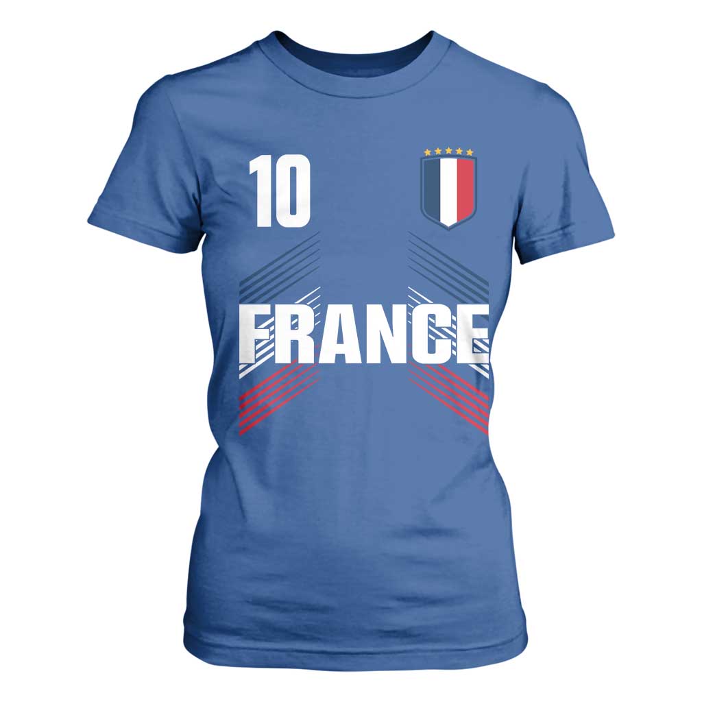 France Soccer Sports Graphic Number 10 Jersey Style T Shirt For Women Proud French Football Fans Game Day Pride TS02 Royal Blue Print Your Wear