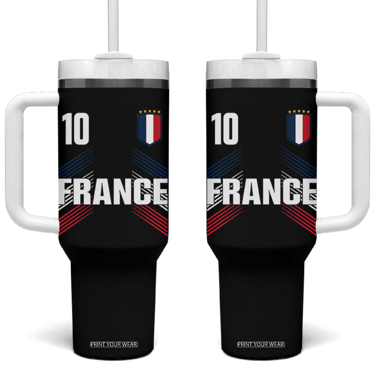 France Soccer Sports Graphic Number 10 Jersey Style Tumbler With Handle Proud French Football Fans Game Day Pride TS02 One Size: 40 oz Black Print Your Wear