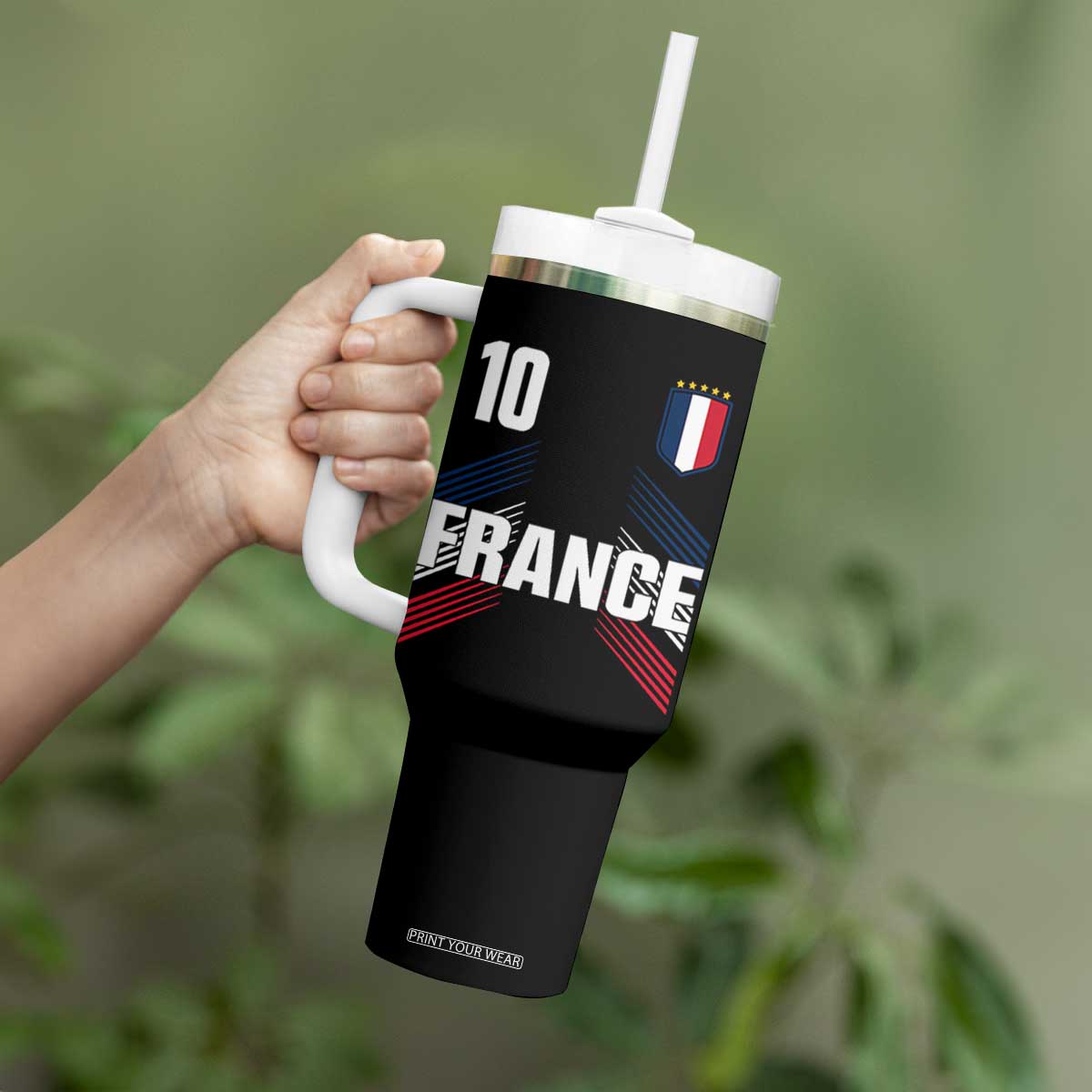 France Soccer Sports Graphic Number 10 Jersey Style Tumbler With Handle Proud French Football Fans Game Day Pride TS02 Print Your Wear